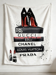 Prada Luxury Fashion Books Red Heels Print Black White Pink Fleece Sofa Throw Blanket IMG_2703